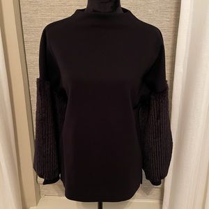 Black Sweater With Faux Fur Sleeves